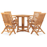 5 Piece Folding Outdoor Dining Set Solid Teak Wood