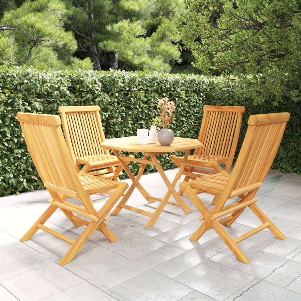 5 Piece Garden Dining Set Solid Teak Wood