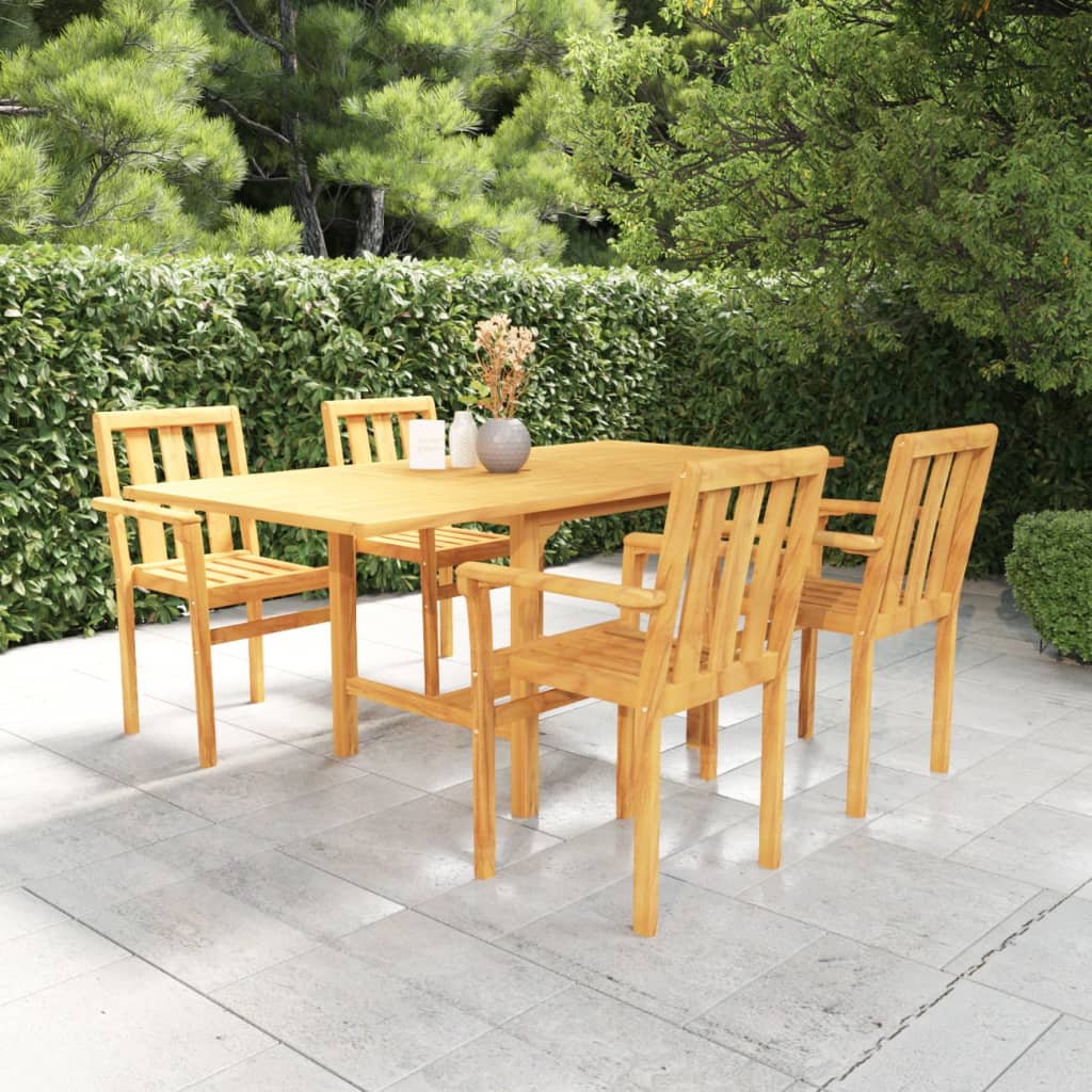 5 Piece Garden Dining Set Solid Teak Wood