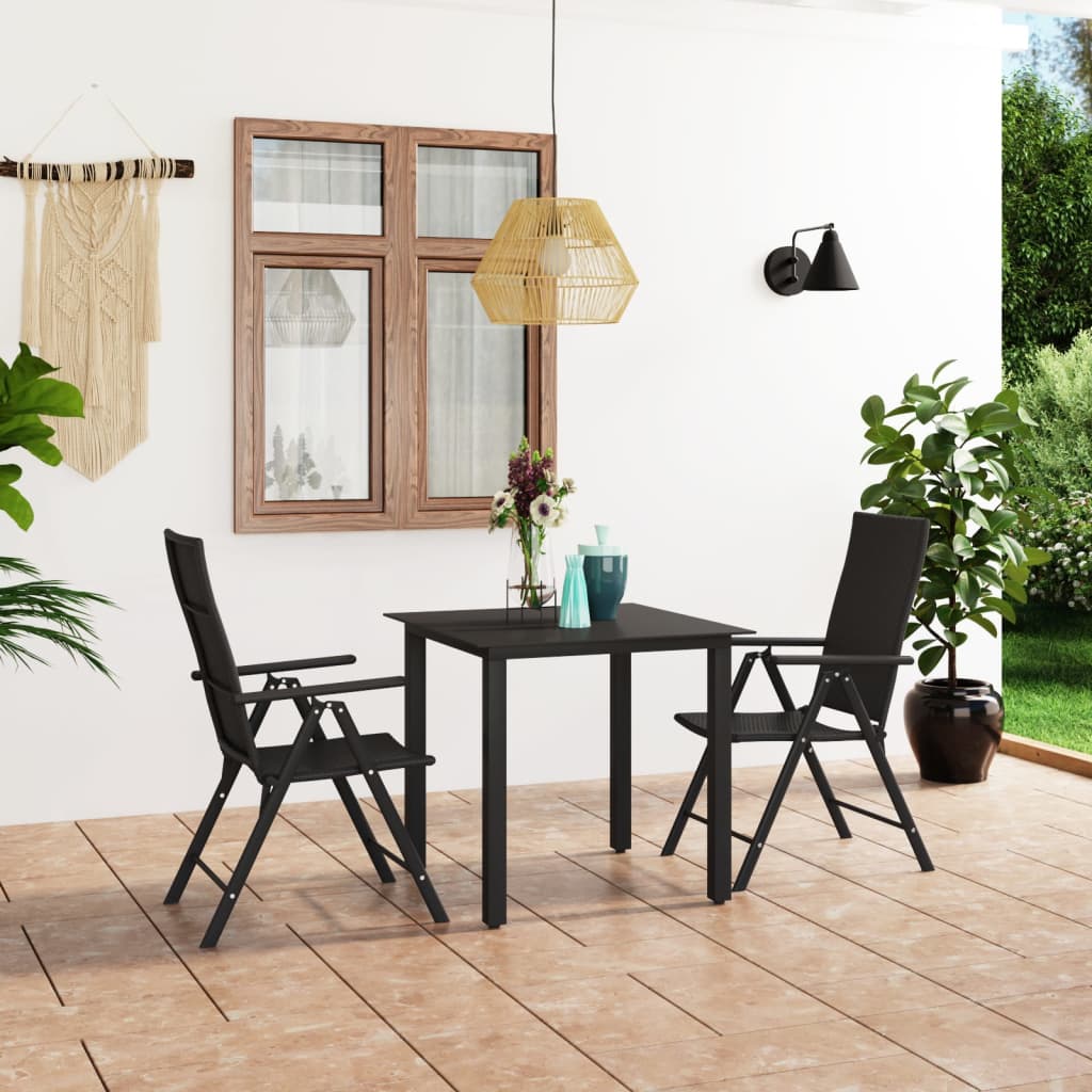 3 Piece Garden Dining Set Black