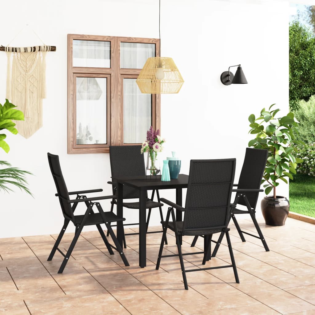 5 Piece Garden Dining Set Black