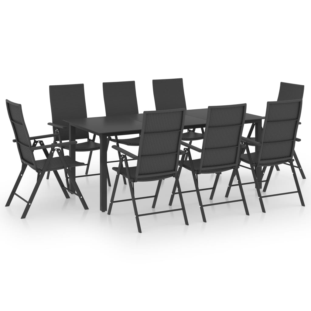 9 Piece Garden Dining Set Black