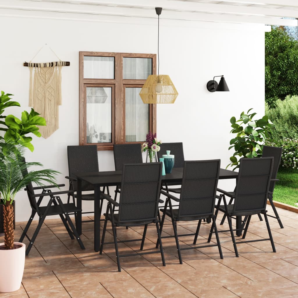 9 Piece Garden Dining Set Black