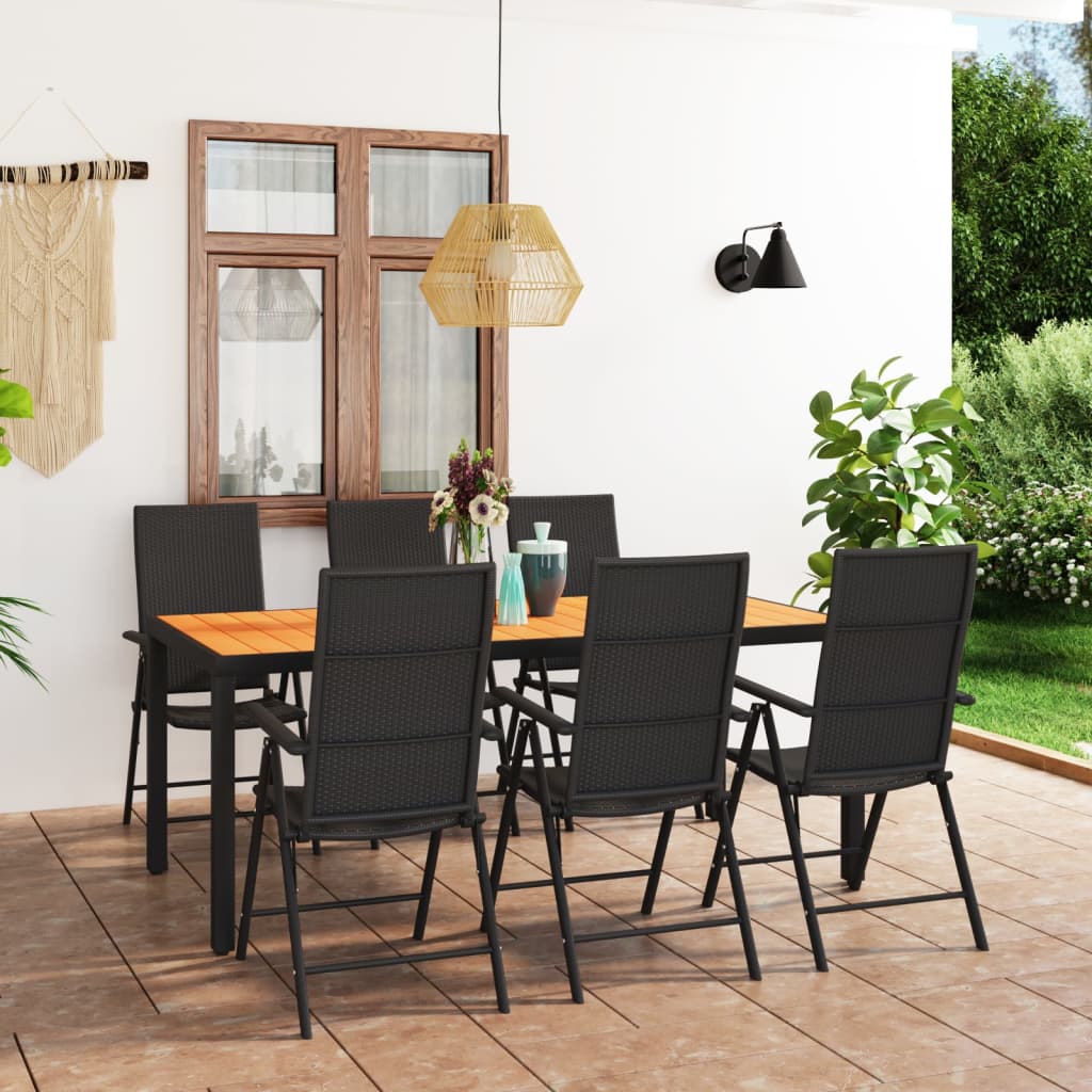 7 Piece Garden Dining Set Black and Brown