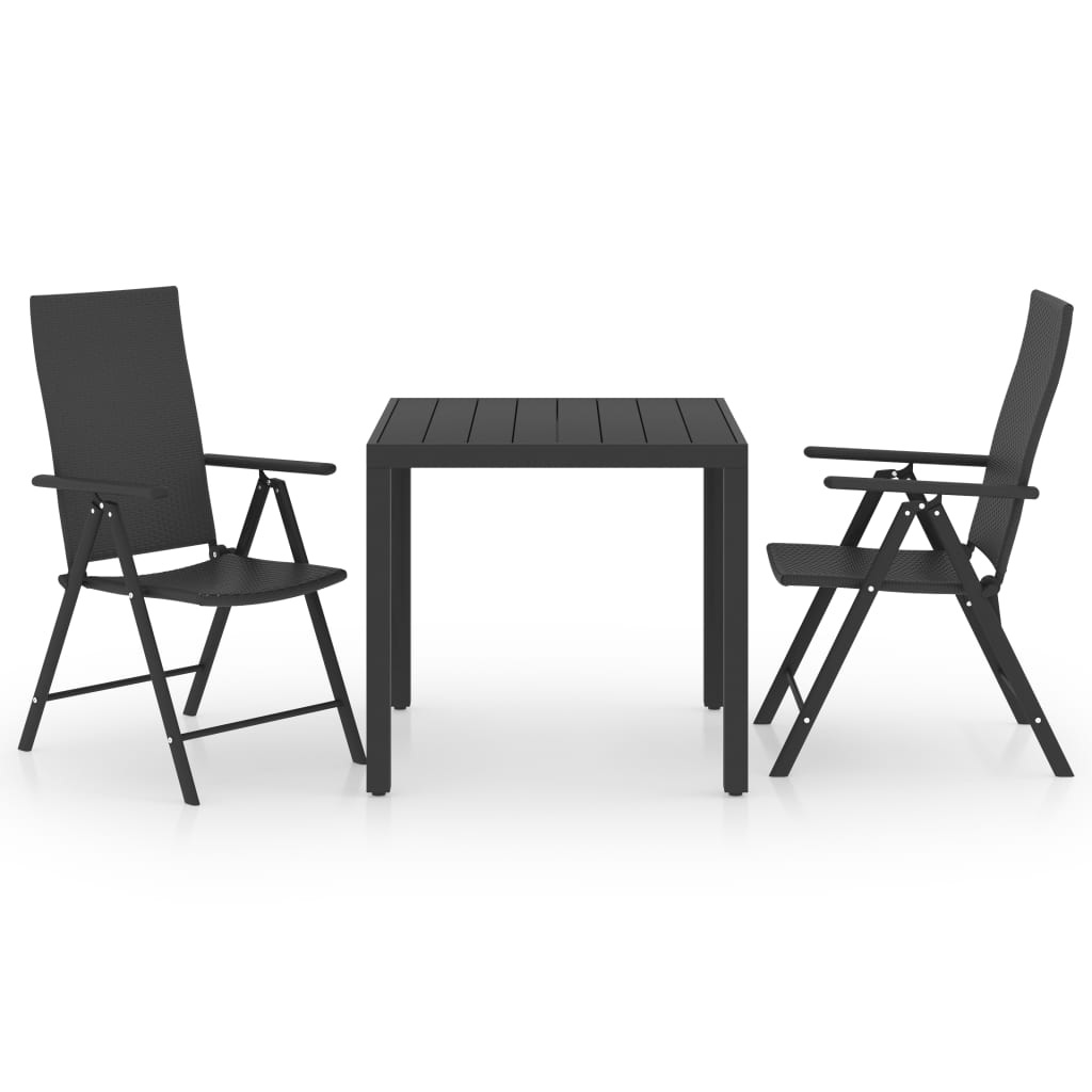 3 Piece Garden Dining Set Black