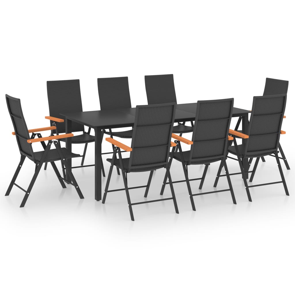 9 Piece Garden Dining Set Black and Brown