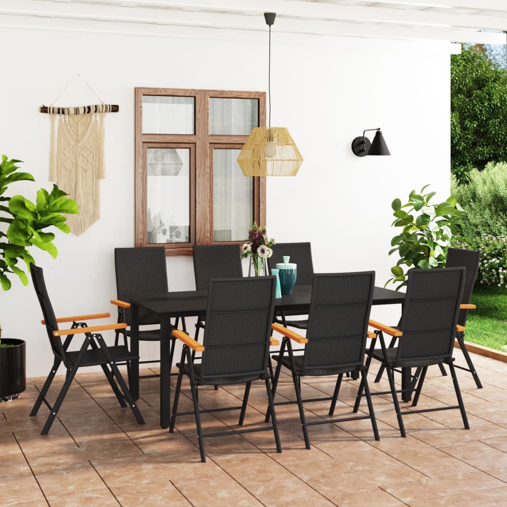 9 Piece Garden Dining Set Black and Brown