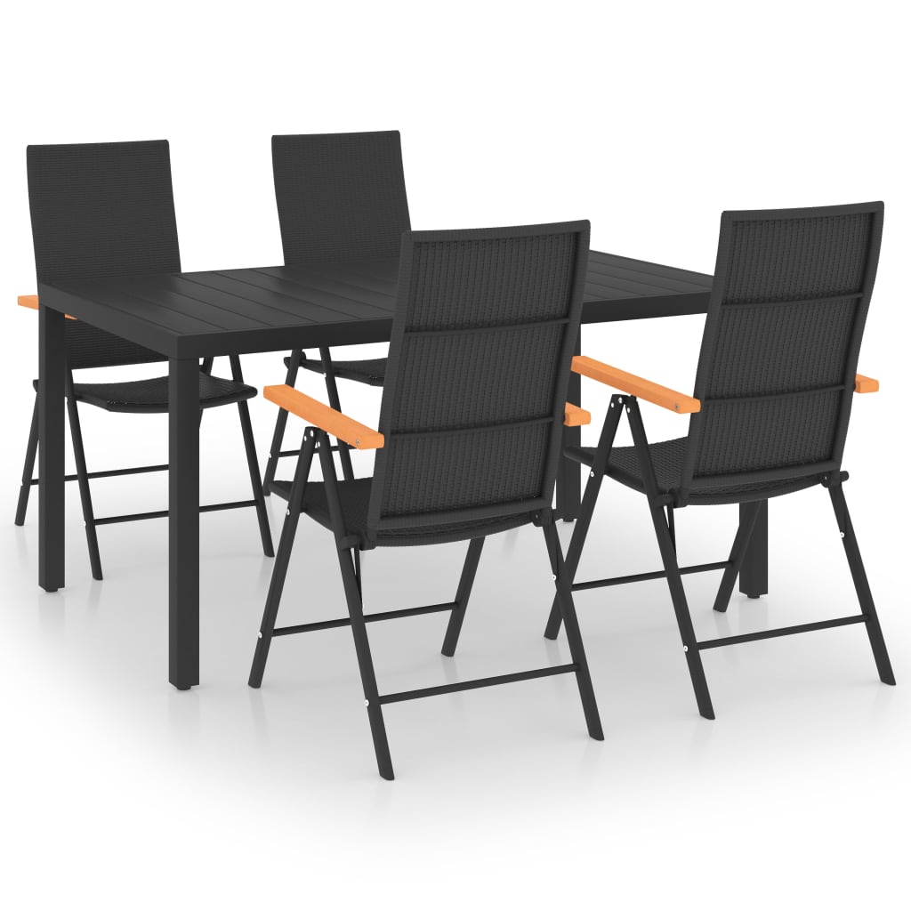 5 Piece Garden Dining Set Black and Brown