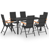 7 Piece Garden Dining Set Black and Brown