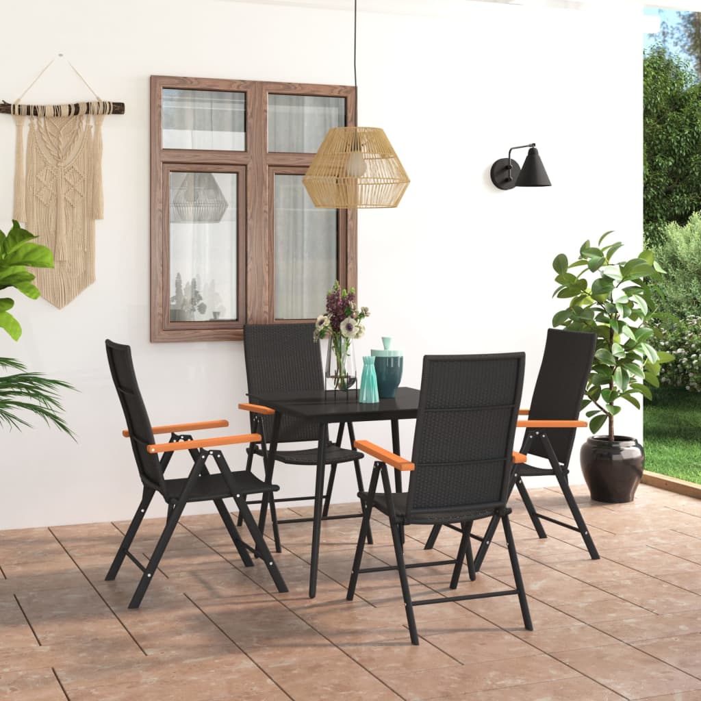 5 Piece Garden Dining Set Black and Brown