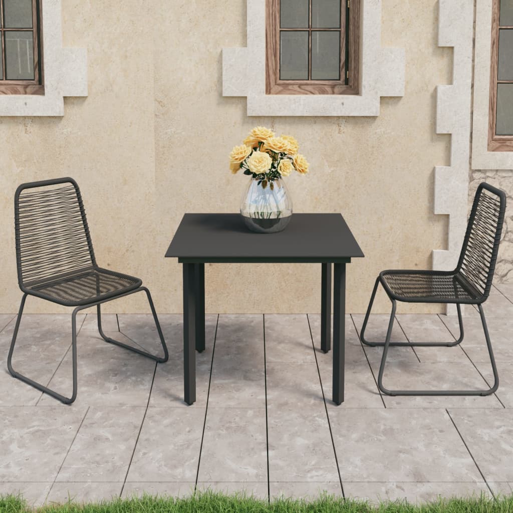 3 Piece Garden Dining Set PVC Rattan Black