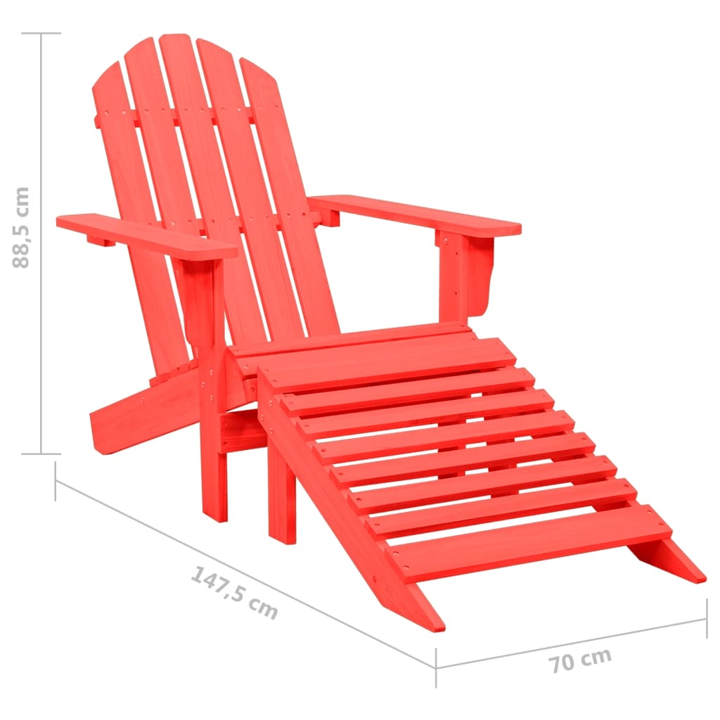 vidaXL Garden Adirondack Chair with Ottoman Solid Fir Wood Red