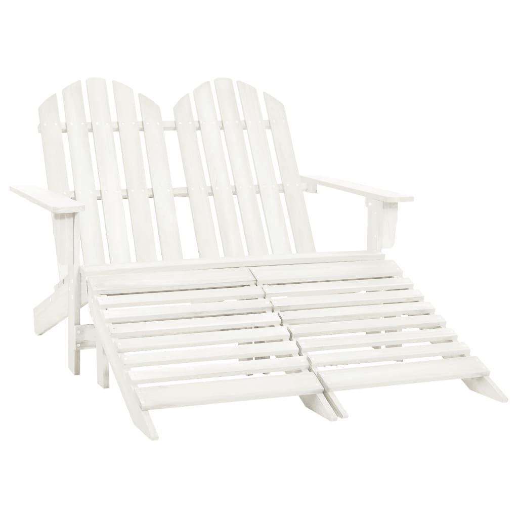 2-Seater Garden Adirondack Chair&Ottoman Fir Wood White