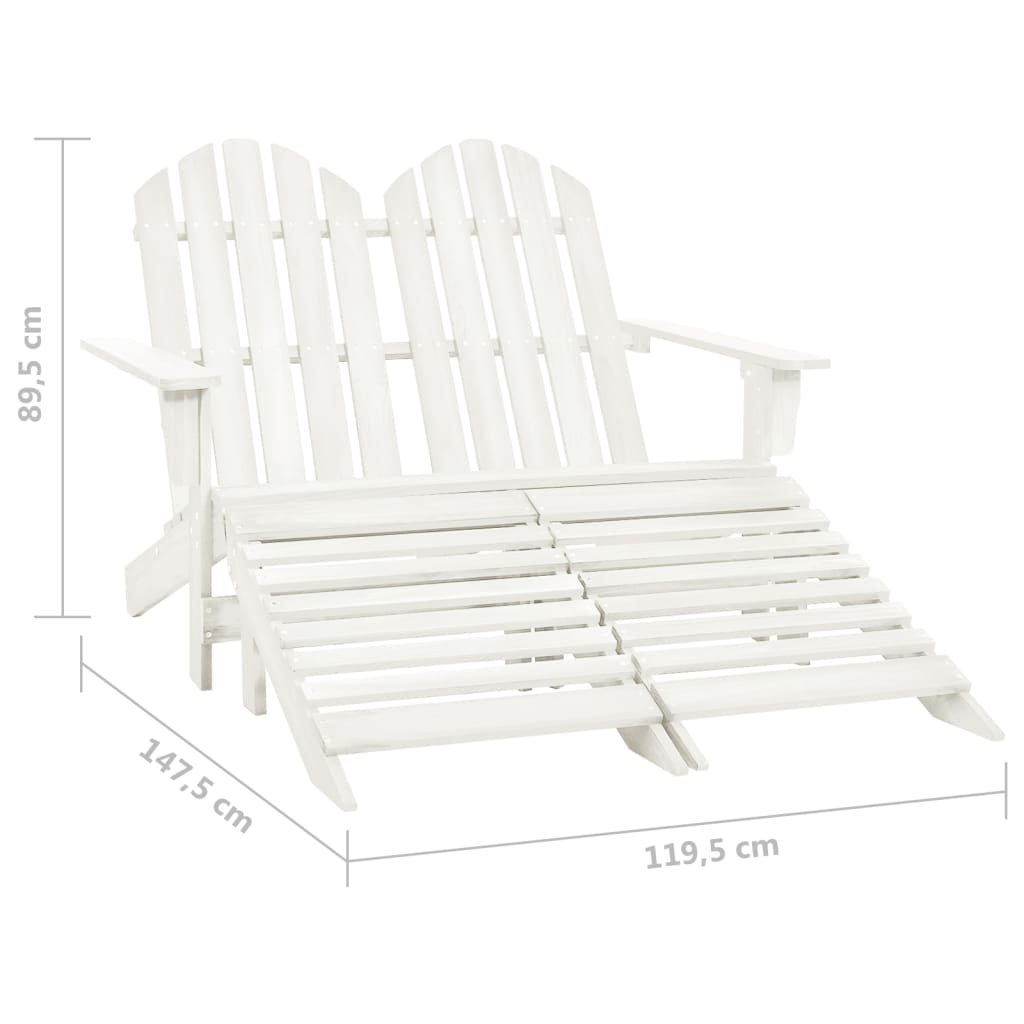 vidaXL 2-Seater Garden Adirondack Chair&Ottoman Fir Wood White