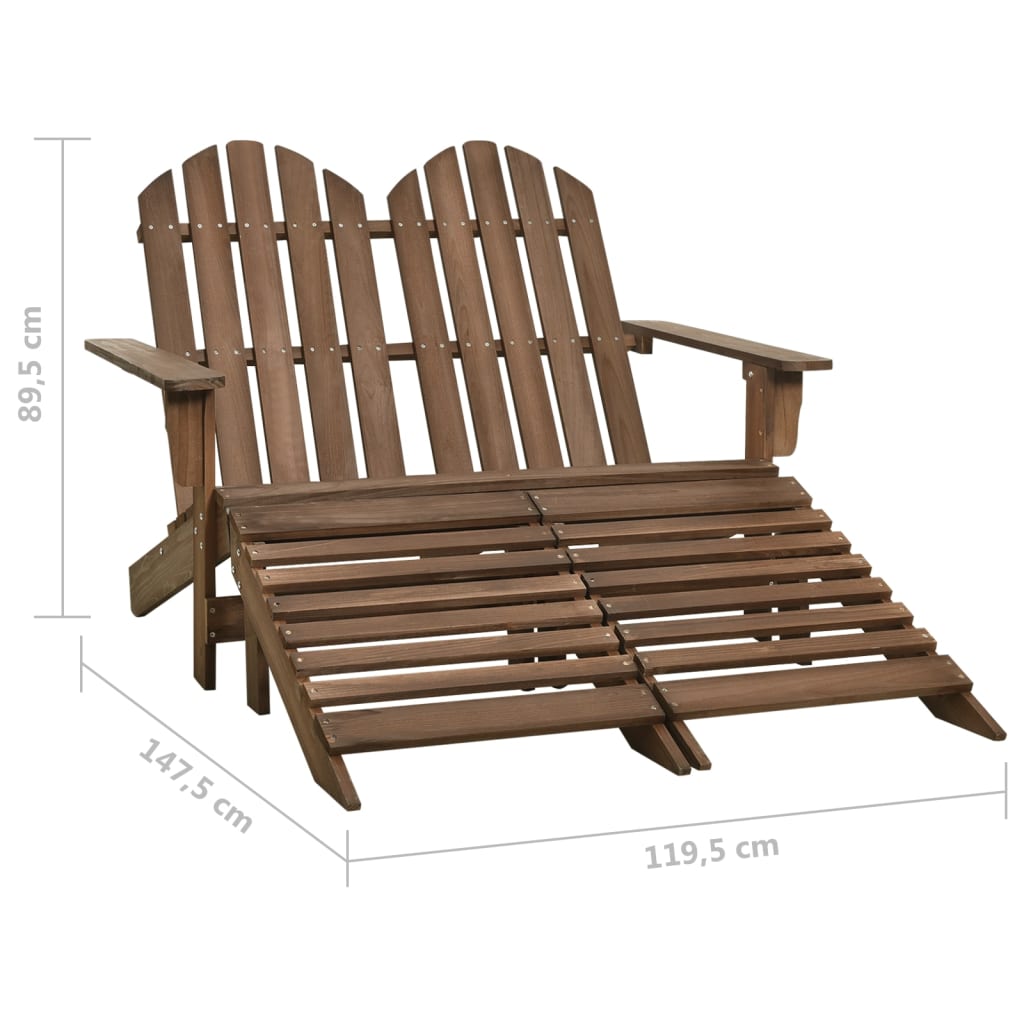 vidaXL 2-Seater Garden Adirondack Chair&Ottoman Fir Wood Brown