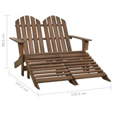 2-Seater Garden Adirondack Chair&Ottoman Fir Wood Brown