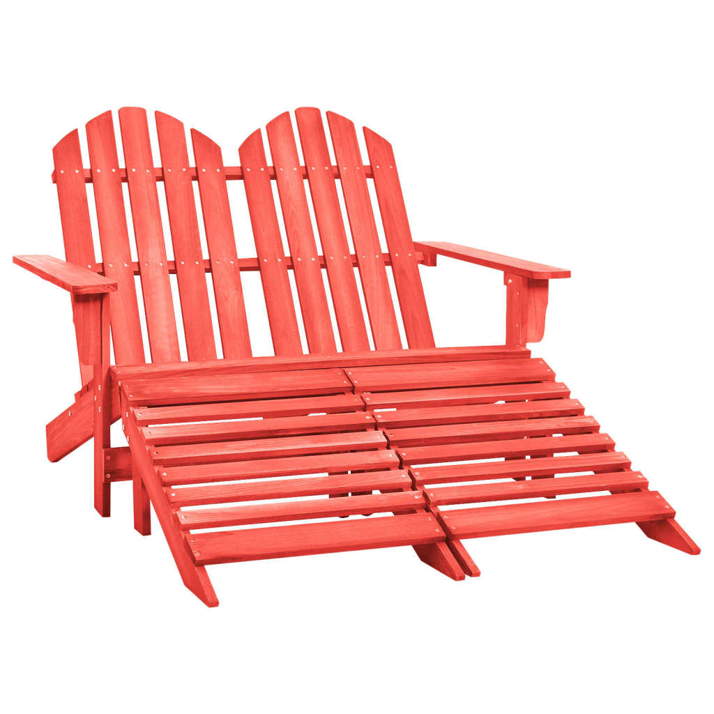 vidaXL 2-Seater Garden Adirondack Chair&Ottoman Fir Wood Red