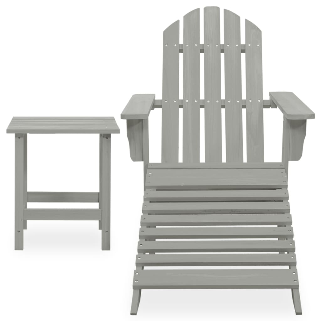 Garden Adirondack Chair with Ottoman&Table Solid Fir Wood Grey