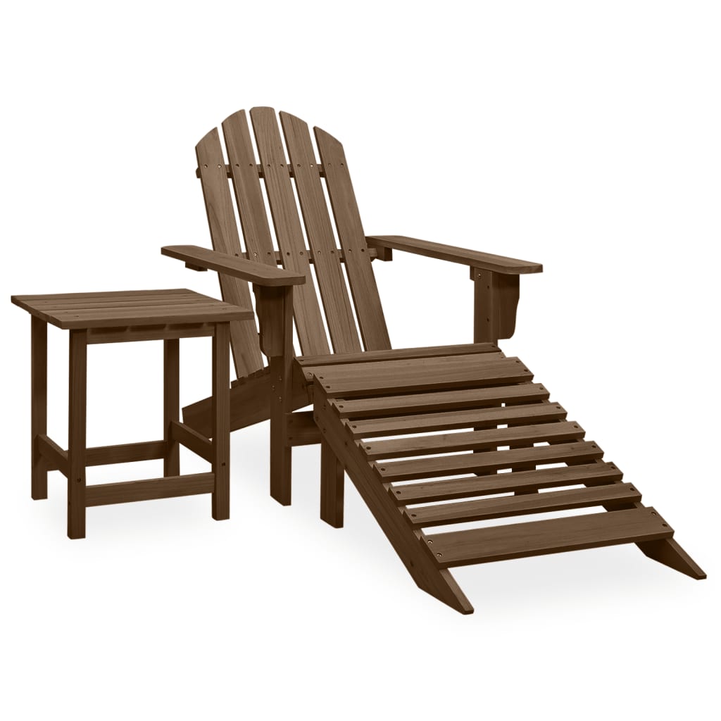 Garden Adirondack Chair with Ottoman&Table Solid Fir Wood Brown