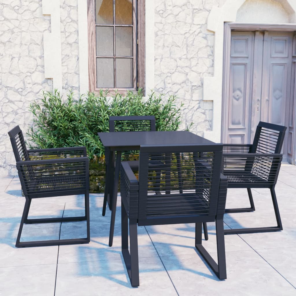 5 Piece Outdoor Dining Set PVC Rattan Black