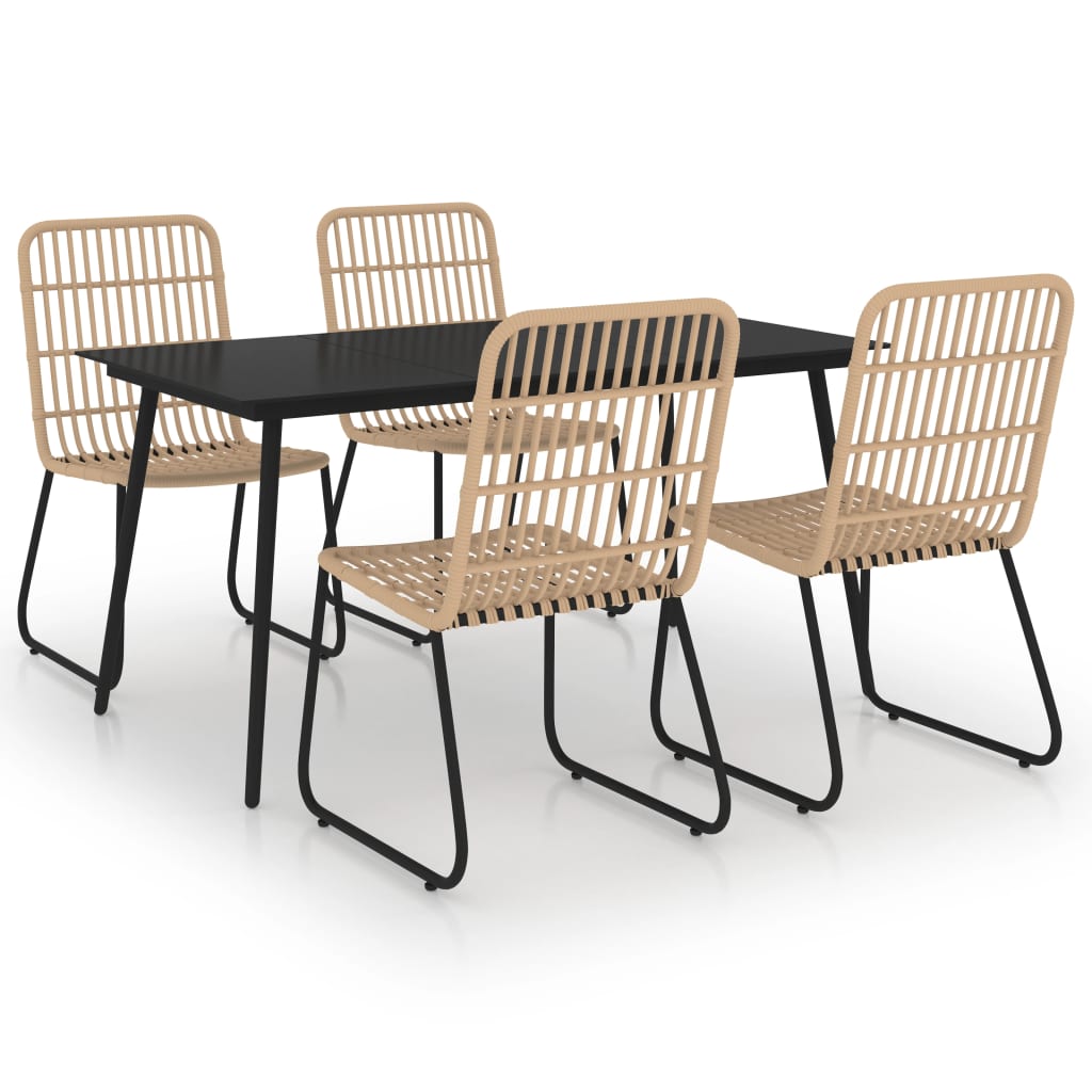 5 Piece Outdoor Dining Set Poly Rattan and Glass