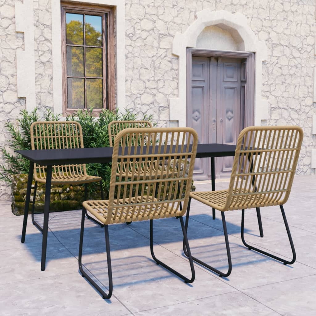 5 Piece Outdoor Dining Set Poly Rattan and Glass