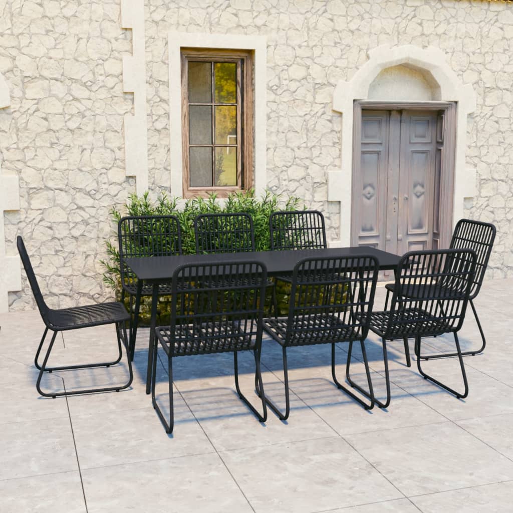 9 Piece Outdoor Dining Set Poly Rattan and Glass