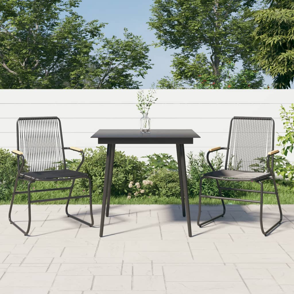 3 Piece Garden Dining Set Black PVC Rattan