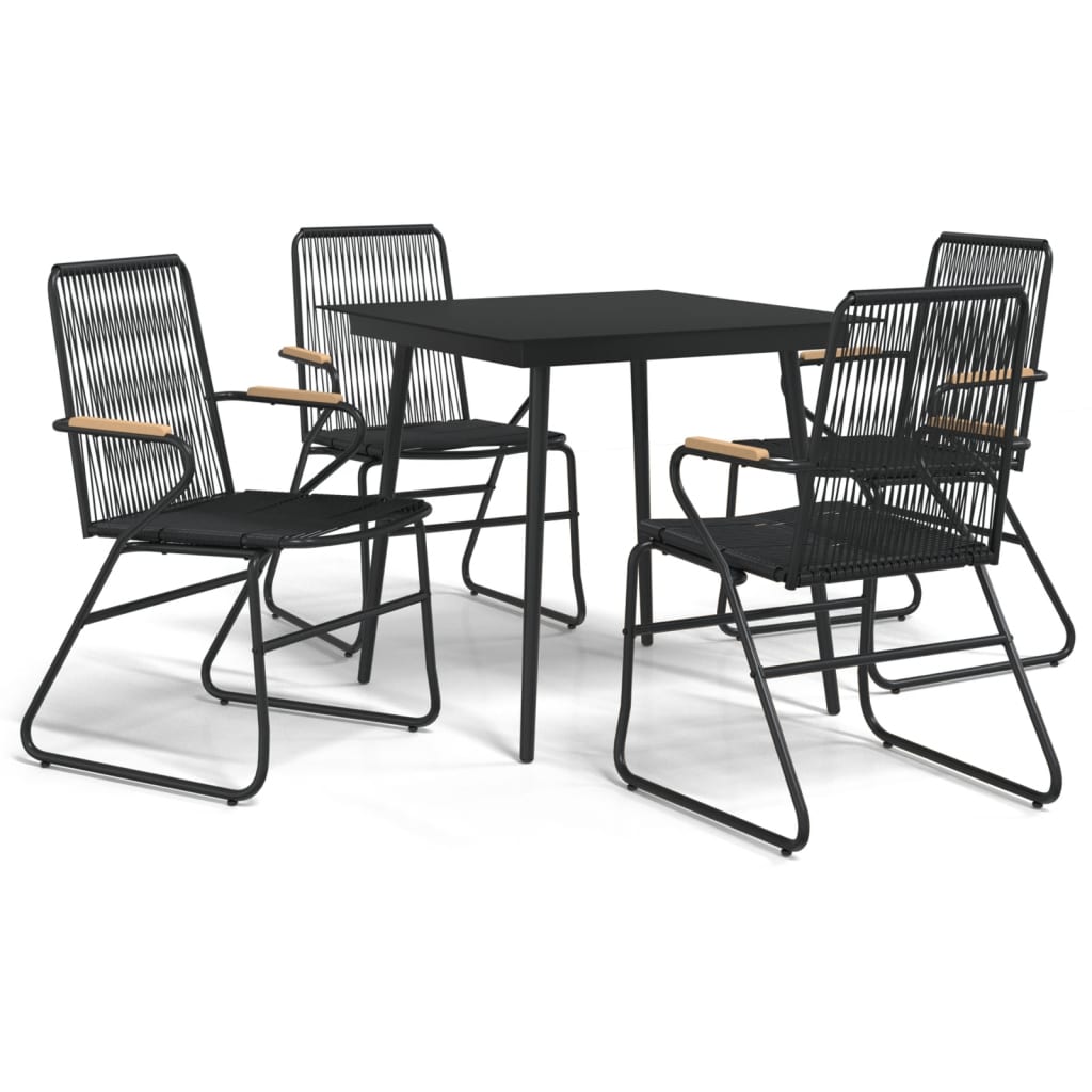 5 Piece Garden Dining Set Black PVC Rattan