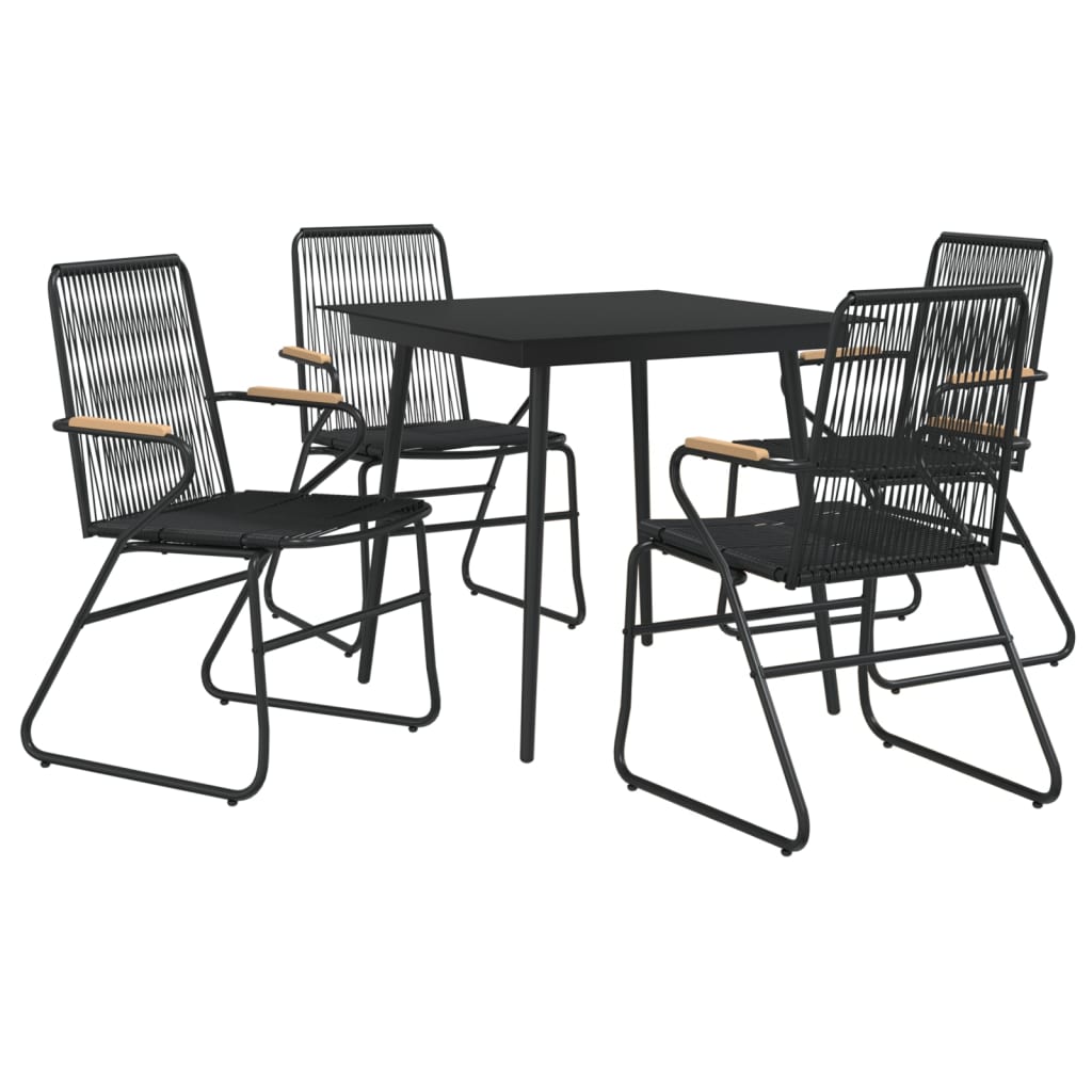 5 Piece Garden Dining Set Black PVC Rattan