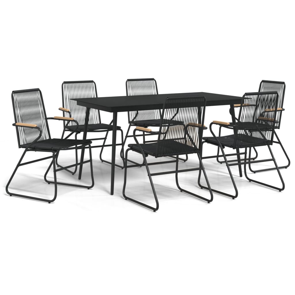 7 Piece Garden Dining Set Black PVC Rattan