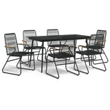 7 Piece Garden Dining Set Black PVC Rattan