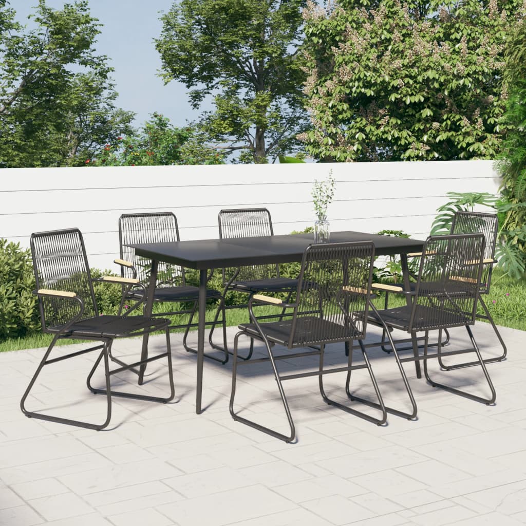 7 Piece Garden Dining Set Black PVC Rattan