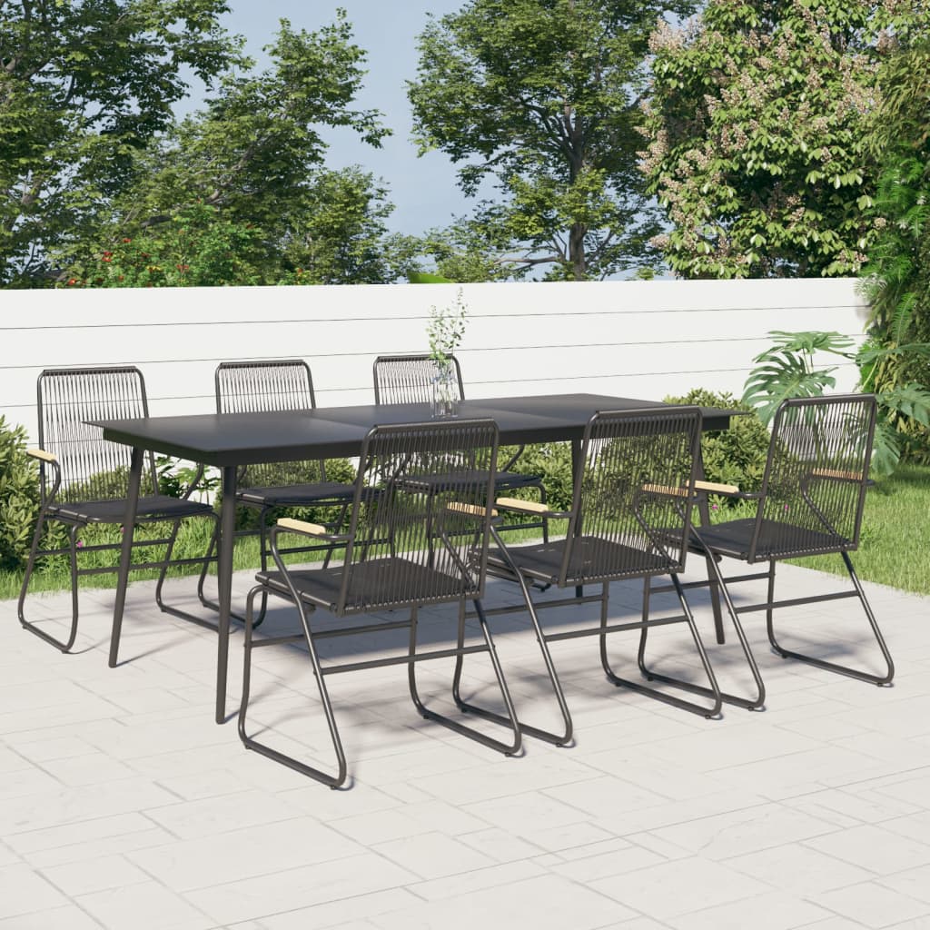 7 Piece Garden Dining Set Black PVC Rattan