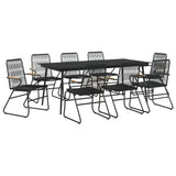 9 Piece Garden Dining Set Black PVC Rattan