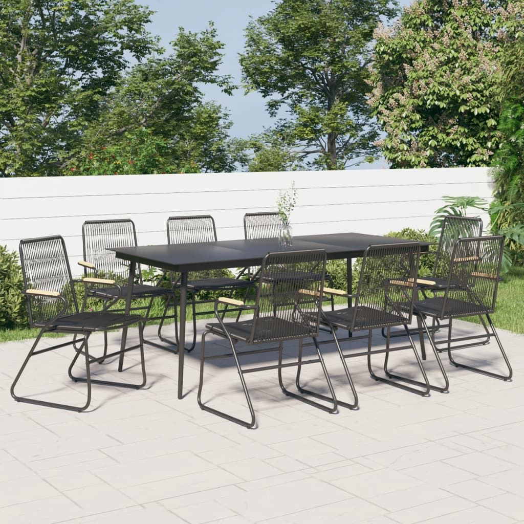 9 Piece Garden Dining Set Black PVC Rattan