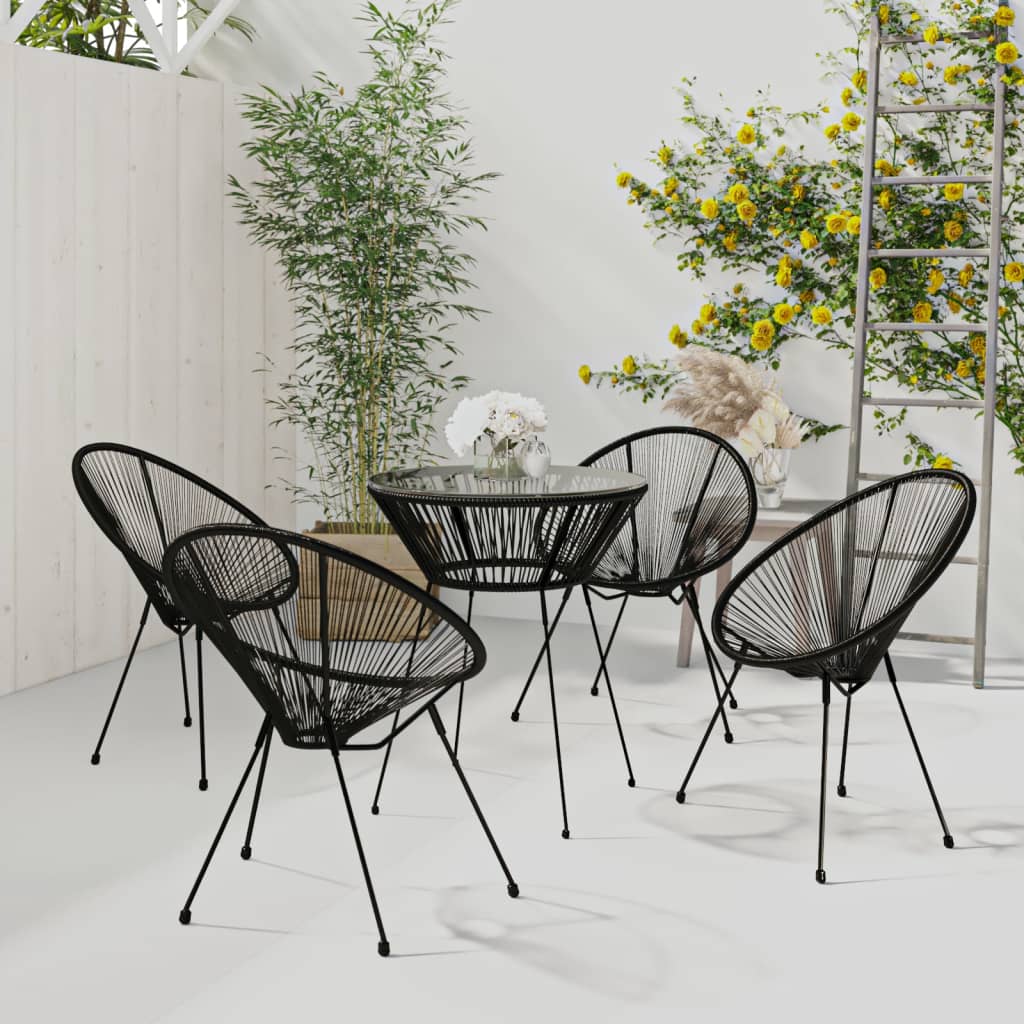 5 Piece Outdoor Dining Set PVC Rattan Black