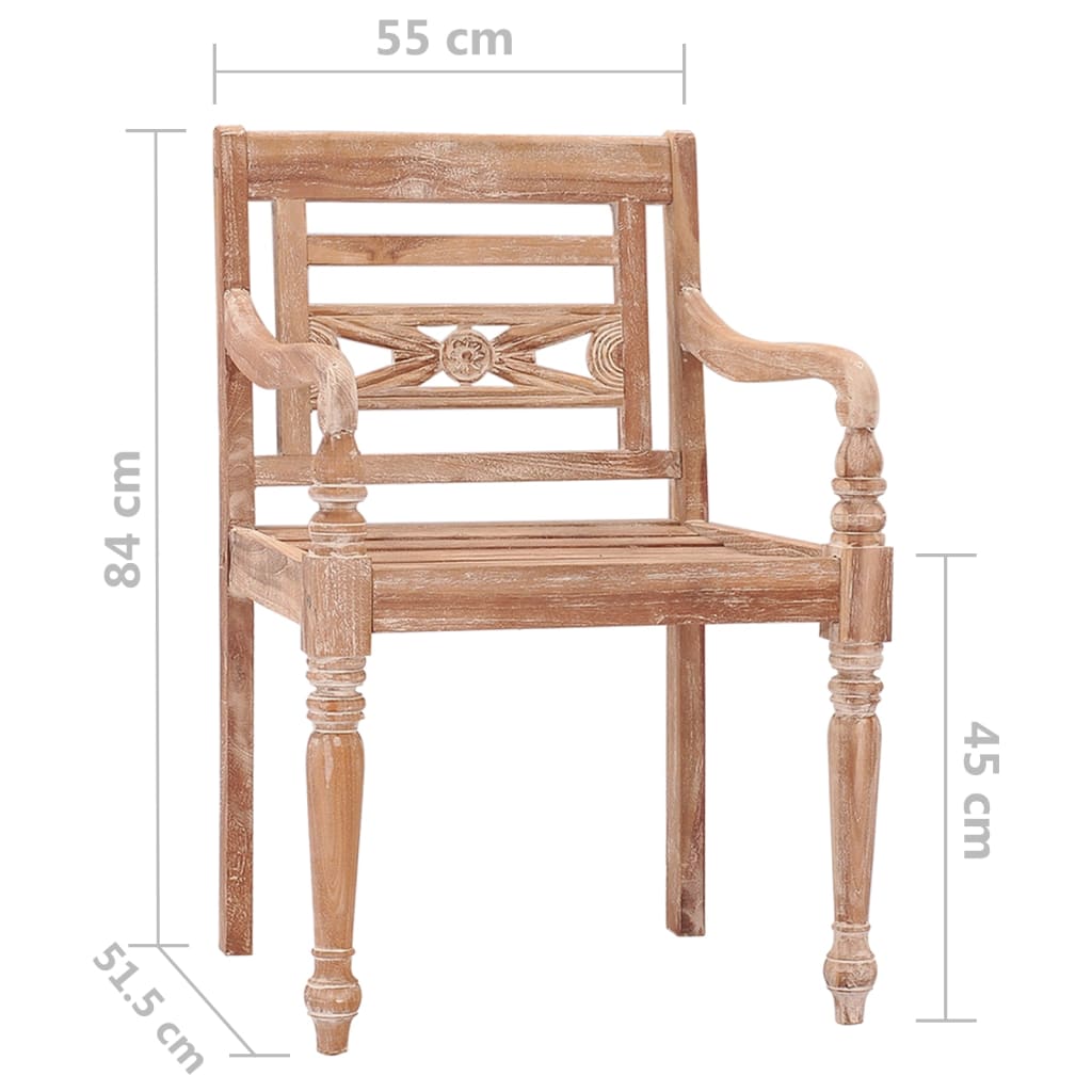 vidaXL Batavia Chairs 2 pcs White Wash Solid Teak Wood