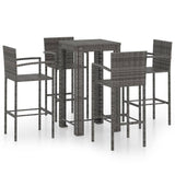 5 Piece Outdoor Bar Set with Armrest Poly Rattan Grey