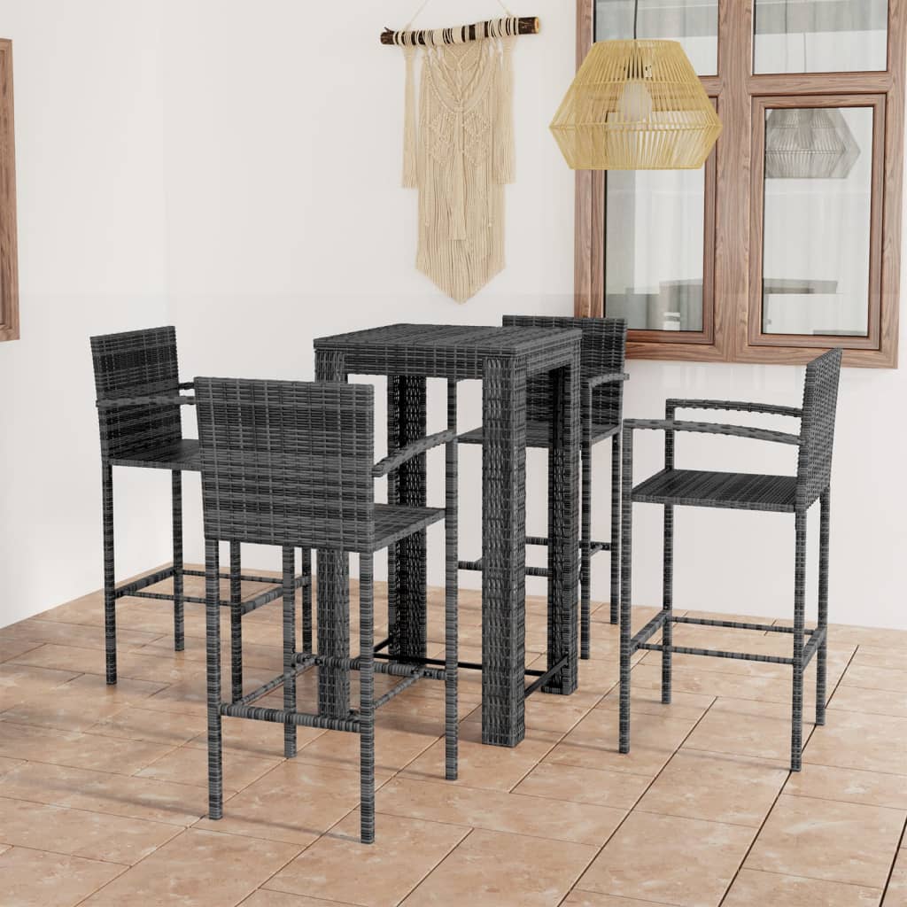 5 Piece Outdoor Bar Set with Armrest Poly Rattan Grey