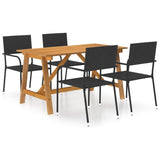 5 Piece Garden Dining Set Black