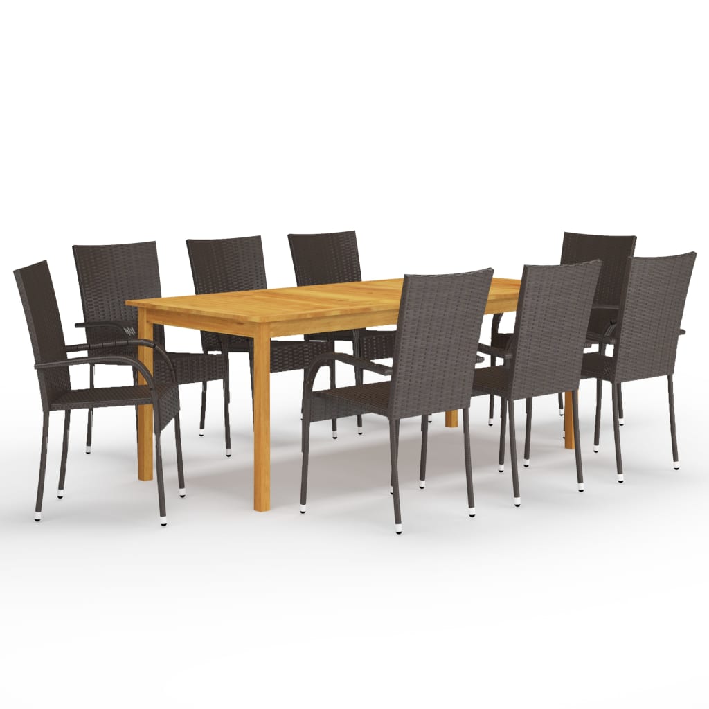 9 Piece Garden Dining Set Brown