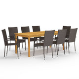 9 Piece Garden Dining Set Brown