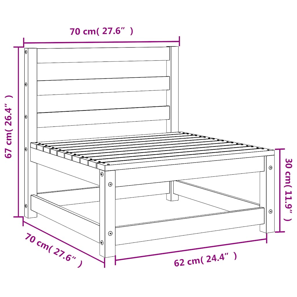 Garden Middle Sofa White Solid Wood Pine