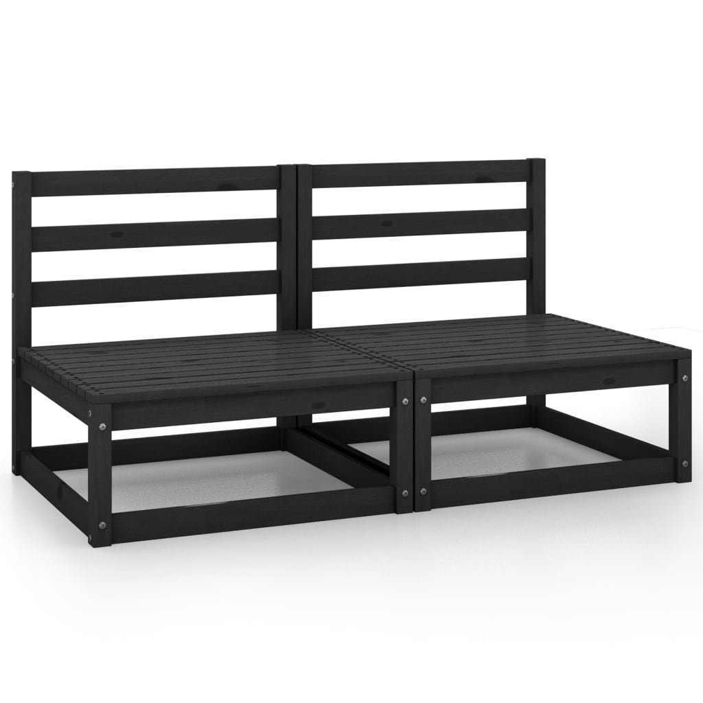 Garden Middle Sofas 2 pcs Black Solid Wood Pine