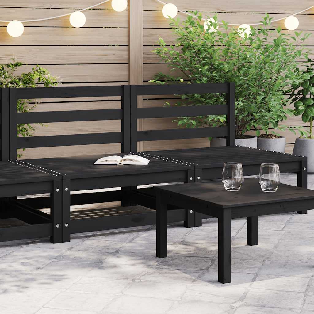 Garden Middle Sofas 2 pcs Black Solid Wood Pine