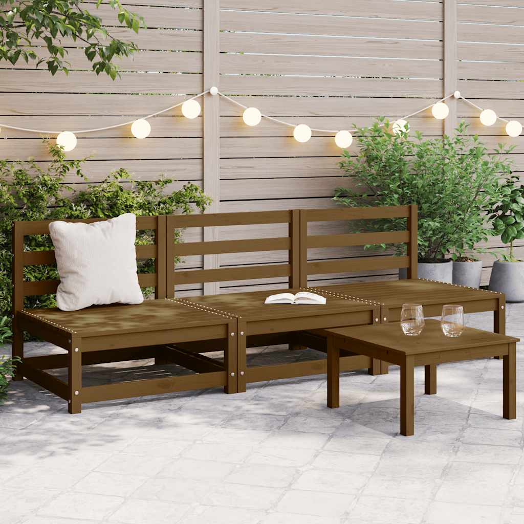 Garden Middle Sofas 3 pcs Honey Brown Solid Wood Pine