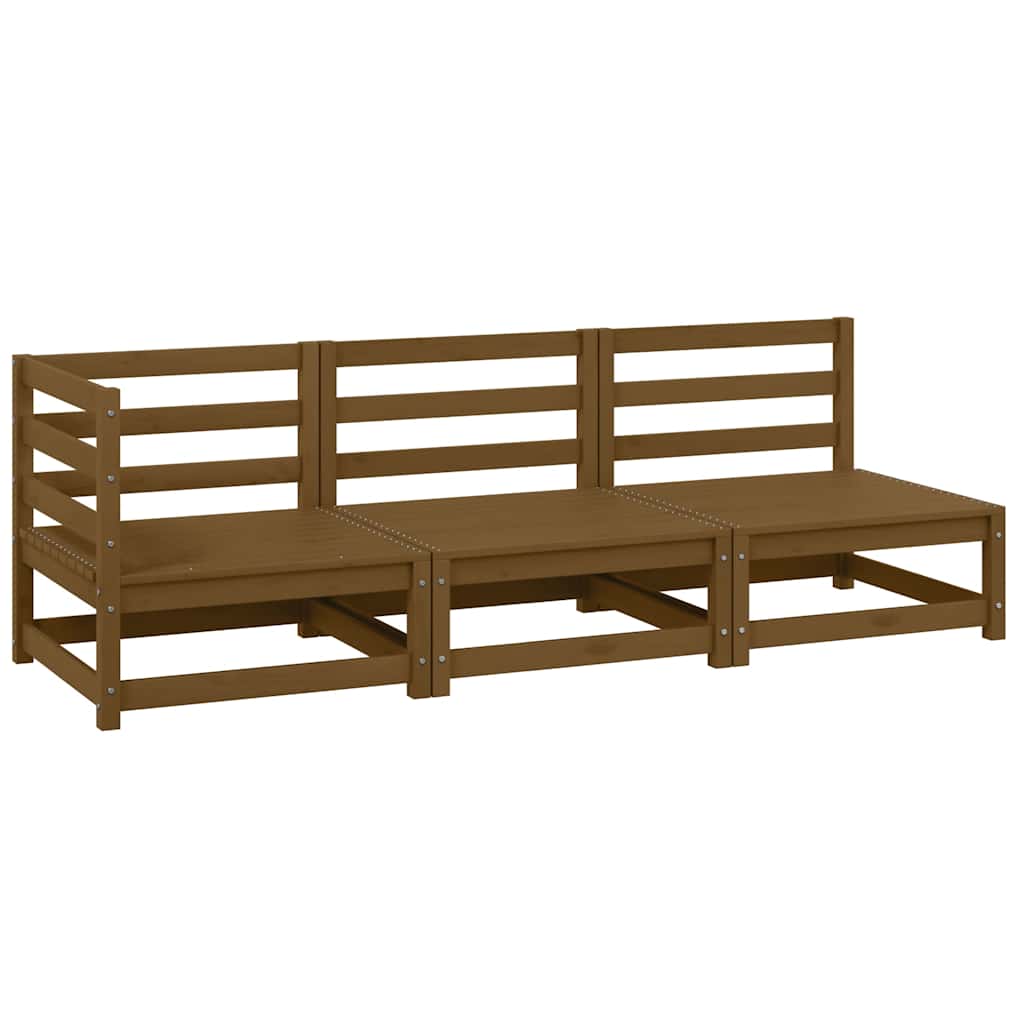 3 Piece Garden Lounge Set Honey Brown Solid Pinewood