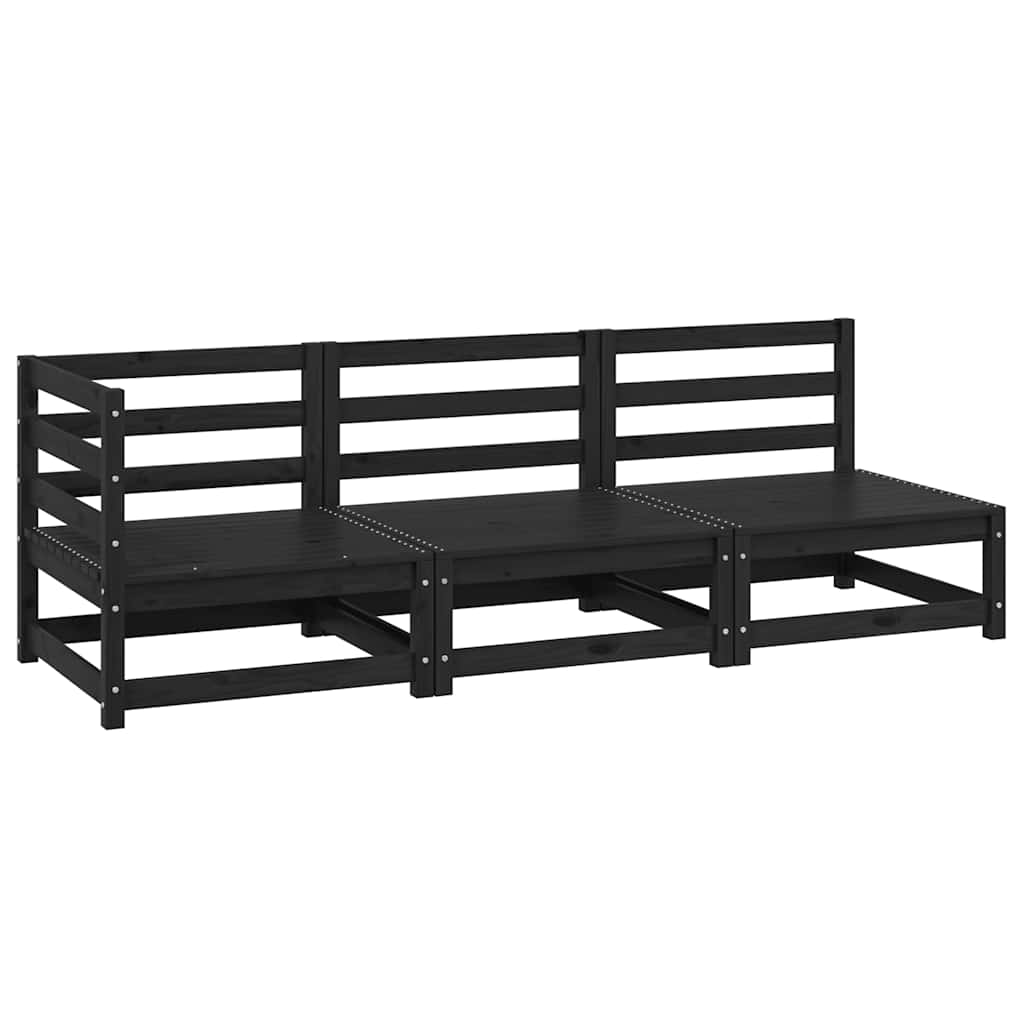 3 Piece Garden Lounge Set Black Solid Pinewood
