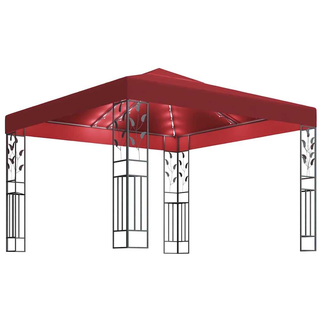 Gazebo with LED String Lights 3x3 m Wine Red